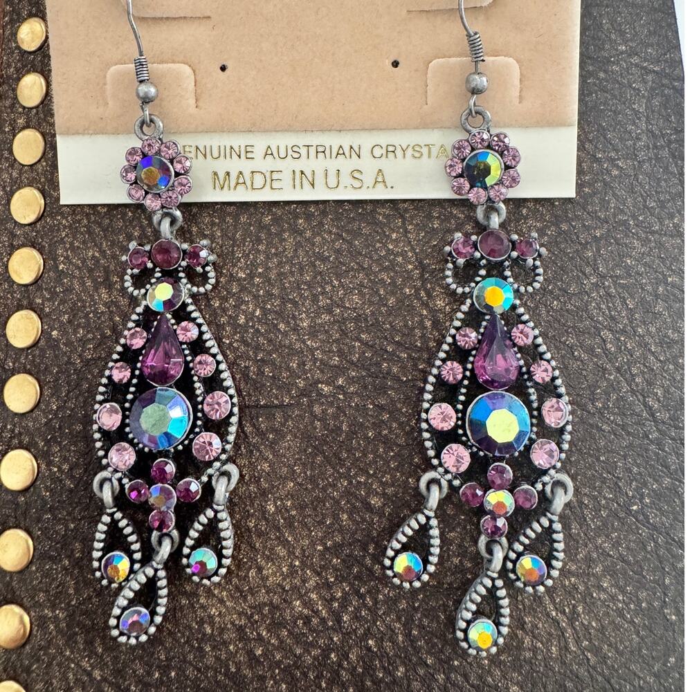 Austrian Crystal Purple Chandelier Dangle Earrings NWT